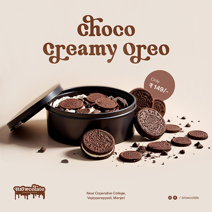 Browcolate social media post design — appetizing chocolate dessert visual to increase online engagement and drive conversions