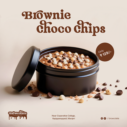 Browcolate social media post design — appetizing chocolate dessert visual to increase online engagement and drive conversions