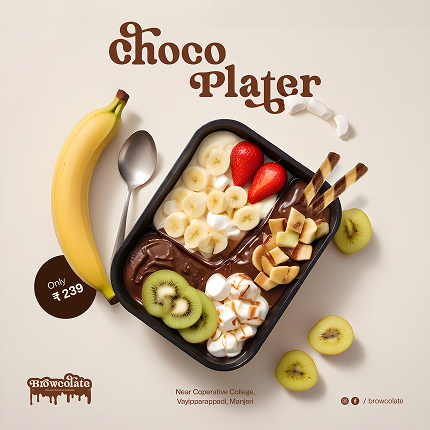 Browcolate social media post design — appetizing chocolate dessert visual to increase online engagement and drive conversions